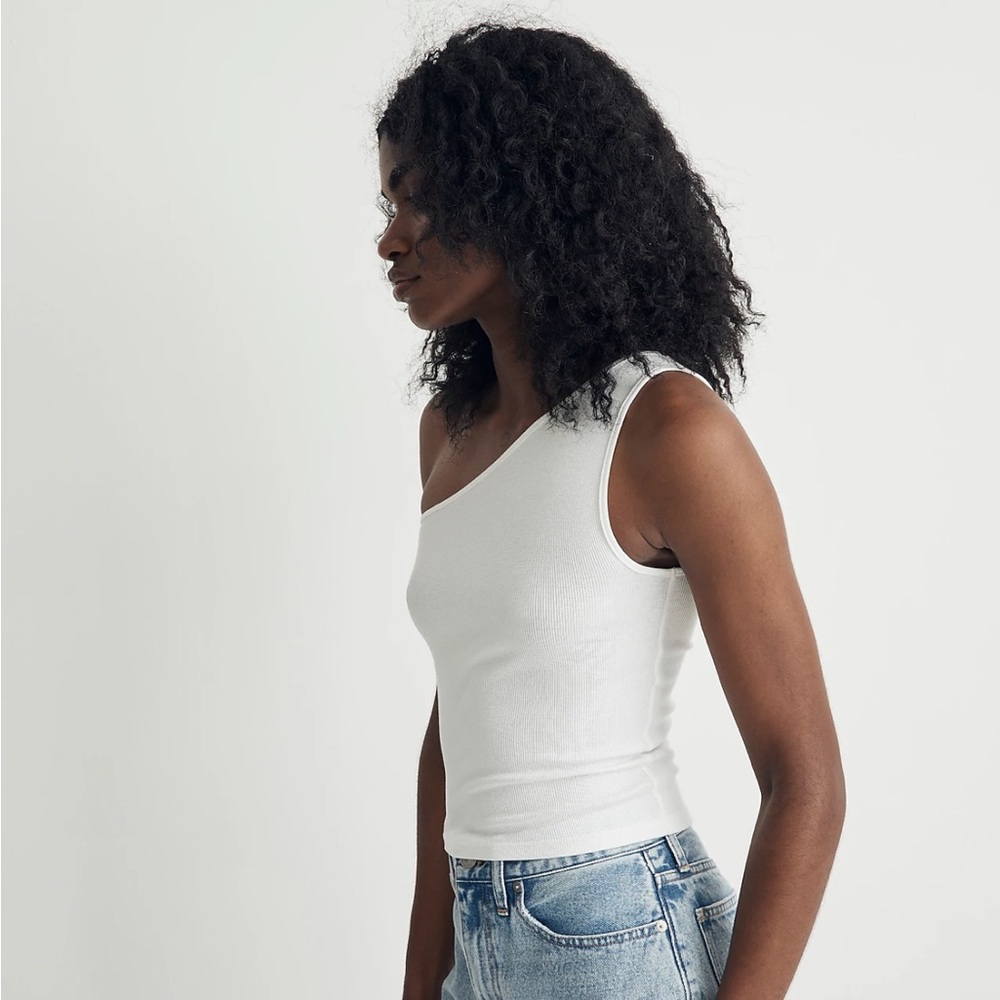 Madewell White Brightside Rib One-Shoulder Tank - Picture 2 of 4